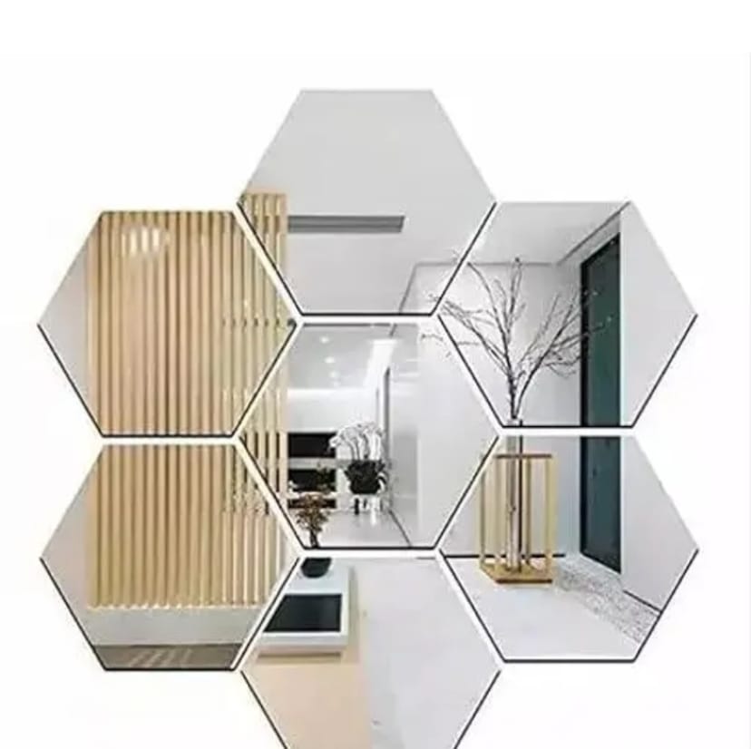 all1ders Hexagonal 7 Silver (Each Hexagon Size 12 X 10 Cm) Hexagon Mirror wall Stickers, Acrylic Mirror wall Decor Sticker. 85% off Product Images and Videos (AI-Generated Alt Text) - Image 1